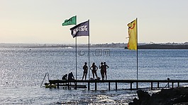 碼頭,海灘,人