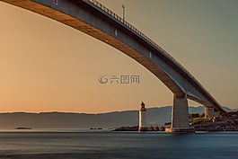 橋,燈塔,日落