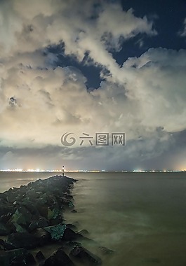 海洋,云,夜