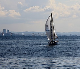 海洋,藍色,帆船