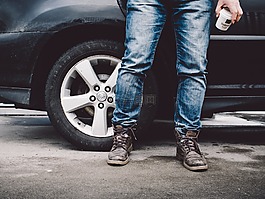 男子,車,咖啡