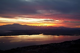 日出,日落,湖