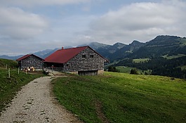 棚屋,山,徒步旅行