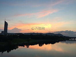 河,日落,天空