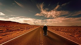 天空,沙漠,路