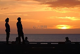 日落,海,剪影