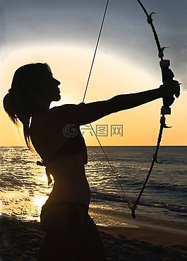 女子,弓,側(cè)影