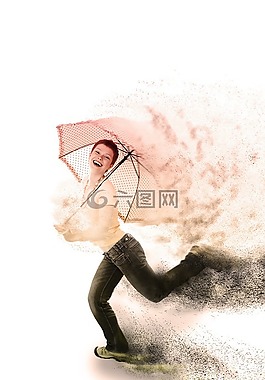 女子,傘,飛行
