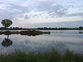 湖,戶外,日落