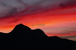 日落,山,天空