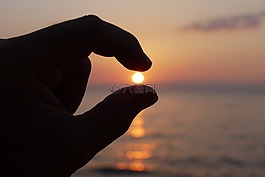太陽,手指,海