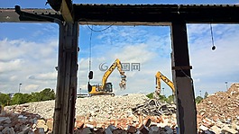 工程机械,拆除,建筑废墟