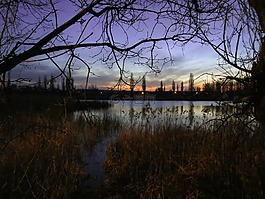 夜,湖,落日的天空