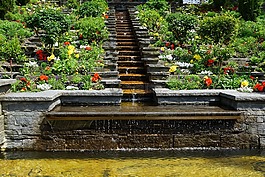 花園,水,噴泉