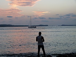 日落,伊維薩,海
