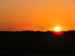 日落,晚上,風(fēng)車(chē)