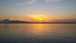 日落,湖,大氣