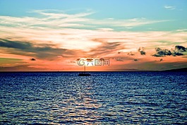 日落,海洋,湖