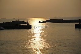 日落,海洋,水