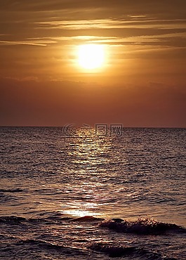 海,日落,晚上