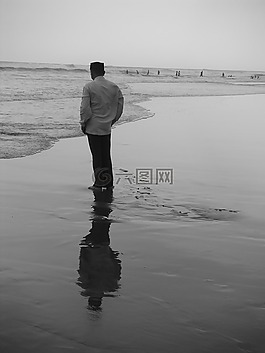 人的,海灘,鏡像