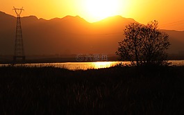 日落,江,太陽