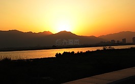日落,太陽,河
