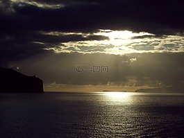 日出,海洋,夜晚的天空