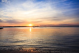 日落,海洋,海灘