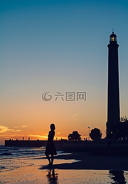 日落,年輕女子,女子