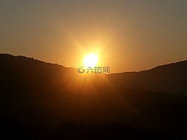 日落,山,余輝