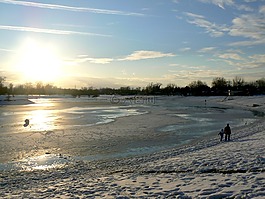 凍的湖,冬天,雪