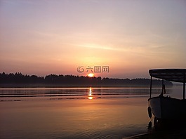湖,芬蘭,日落