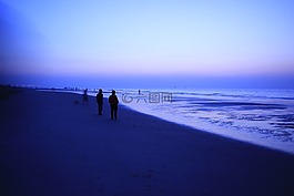 海边,黎明,游人