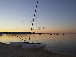 日落,法國,帆船