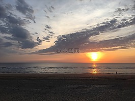 海灘,日落,太陽