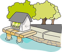 小屋,碼頭,水