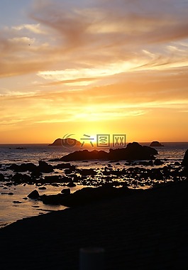 日落,海洋日落,海岸线日落