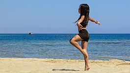 女孩,海,海灘