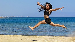 女孩,海,海灘