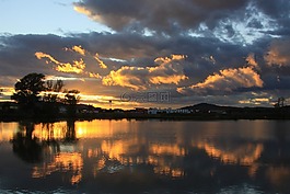 湖,云,abendstimmung