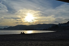 海灘,景觀,日落