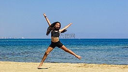 女孩,海,海灘