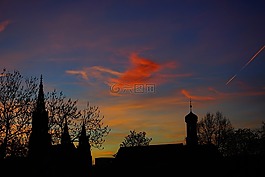日落,晚上一,天空
