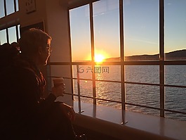 日落,海,景觀