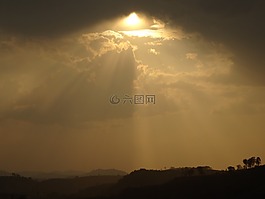 日落,黃昏,云