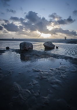 海灘,海,日落