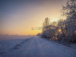 冬天,雪,日出