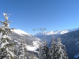 山,冬天,全景