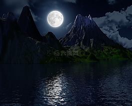 月亮,島,海